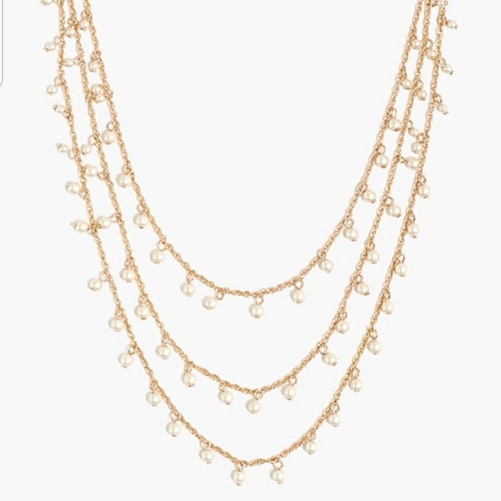 NWT J. Crew Three-strand Pearl and Gold Necklace